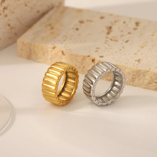 Retro Stripe Stainless Steel Polishing Plating 18k Gold Plated Rings