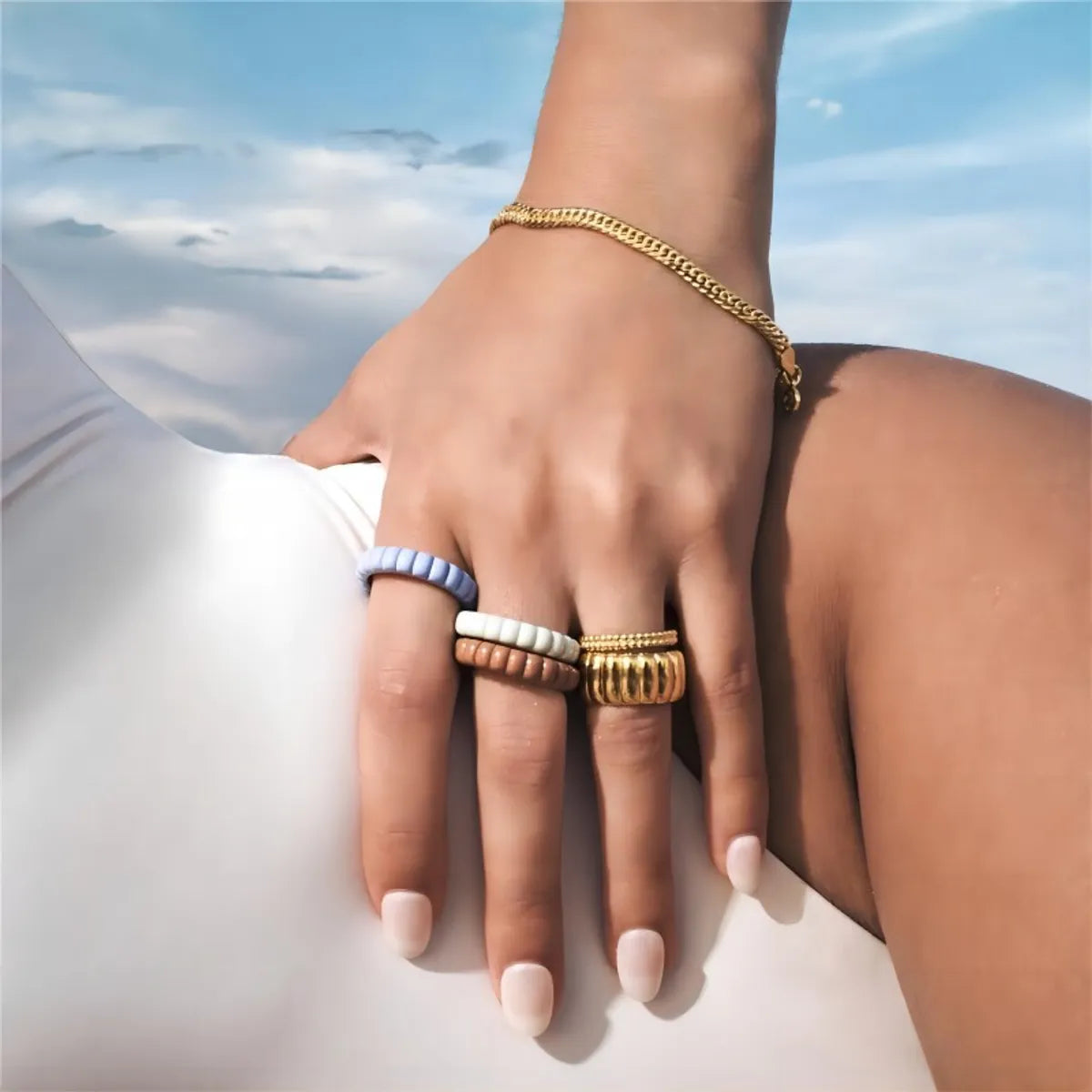 Retro Stripe Stainless Steel Polishing Plating 18k Gold Plated Rings