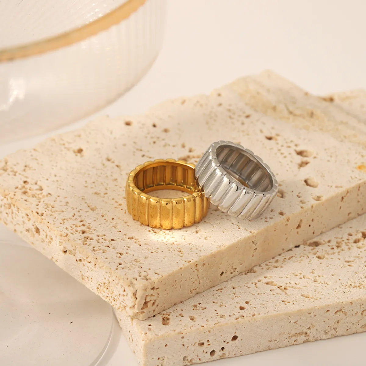 Retro Stripe Stainless Steel Polishing Plating 18k Gold Plated Rings