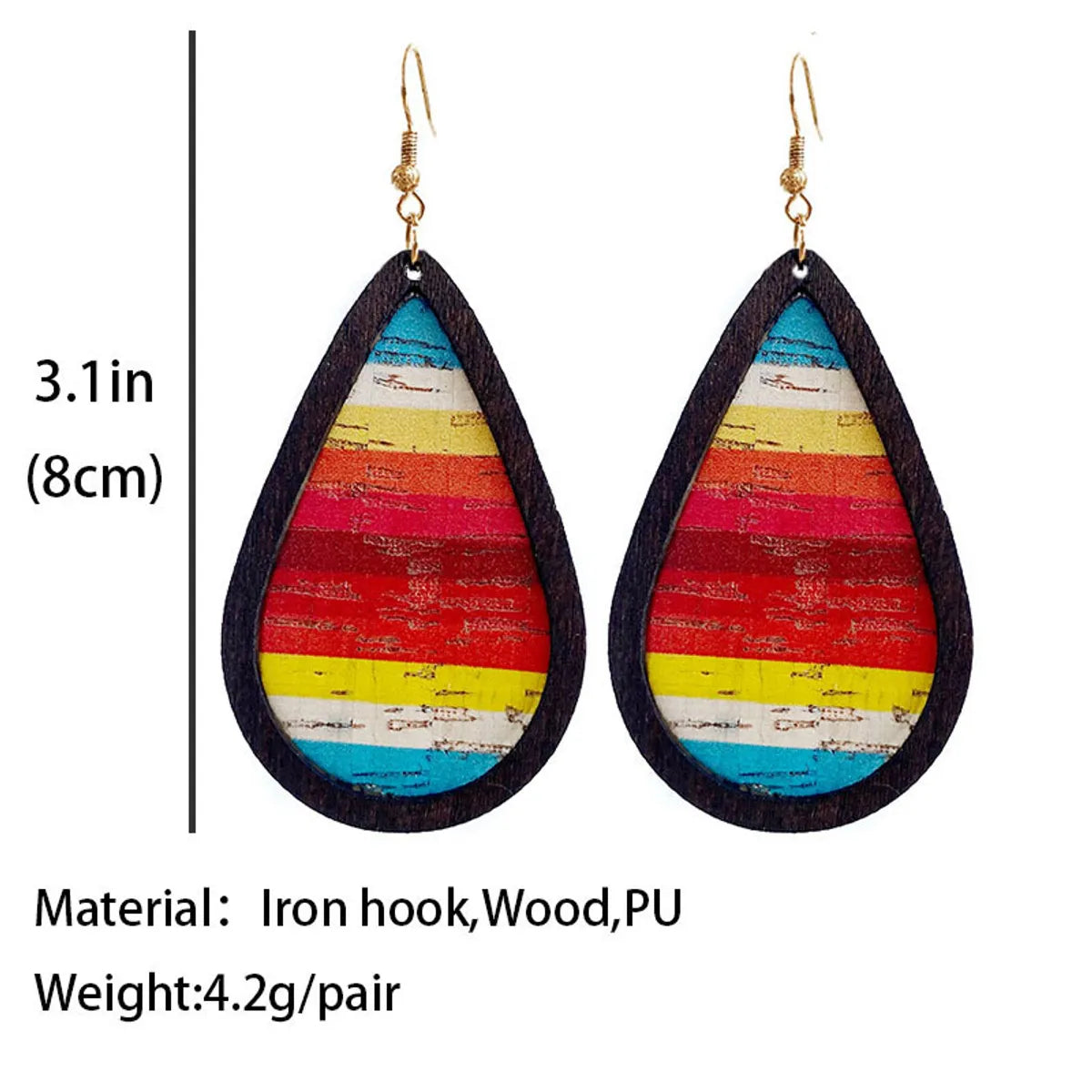 Retro Stripe Water Droplets Horse Pu Leather Wood Iron Women's Earrings 1 Pair