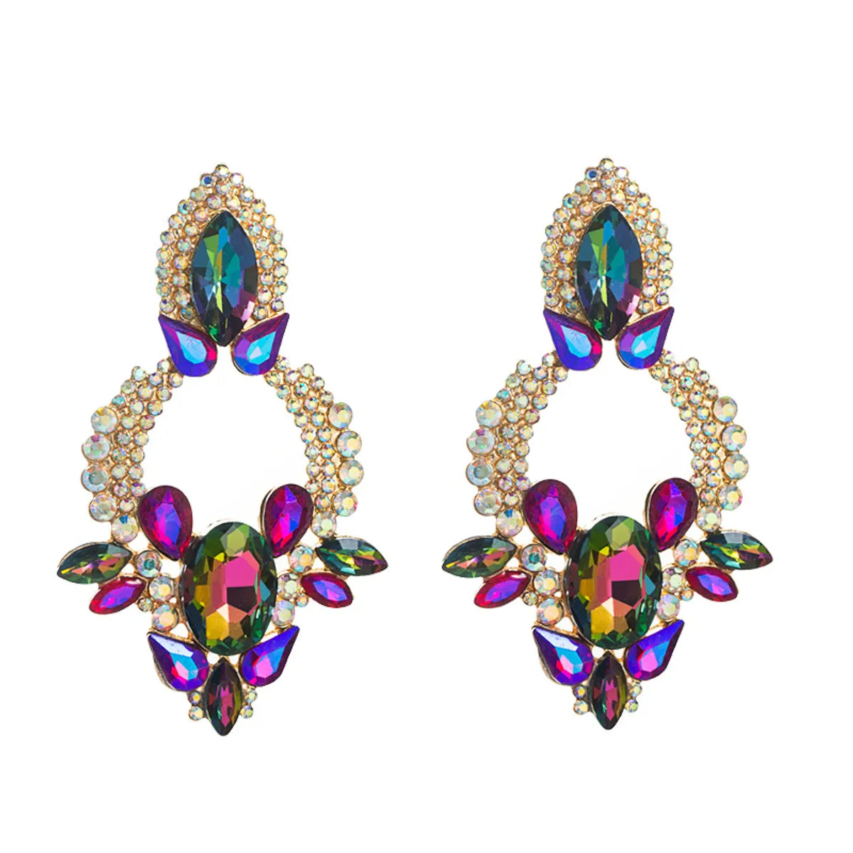 Retro Style Creative Alloy Diamond Glass Drill Rhinestone Flower Earrings