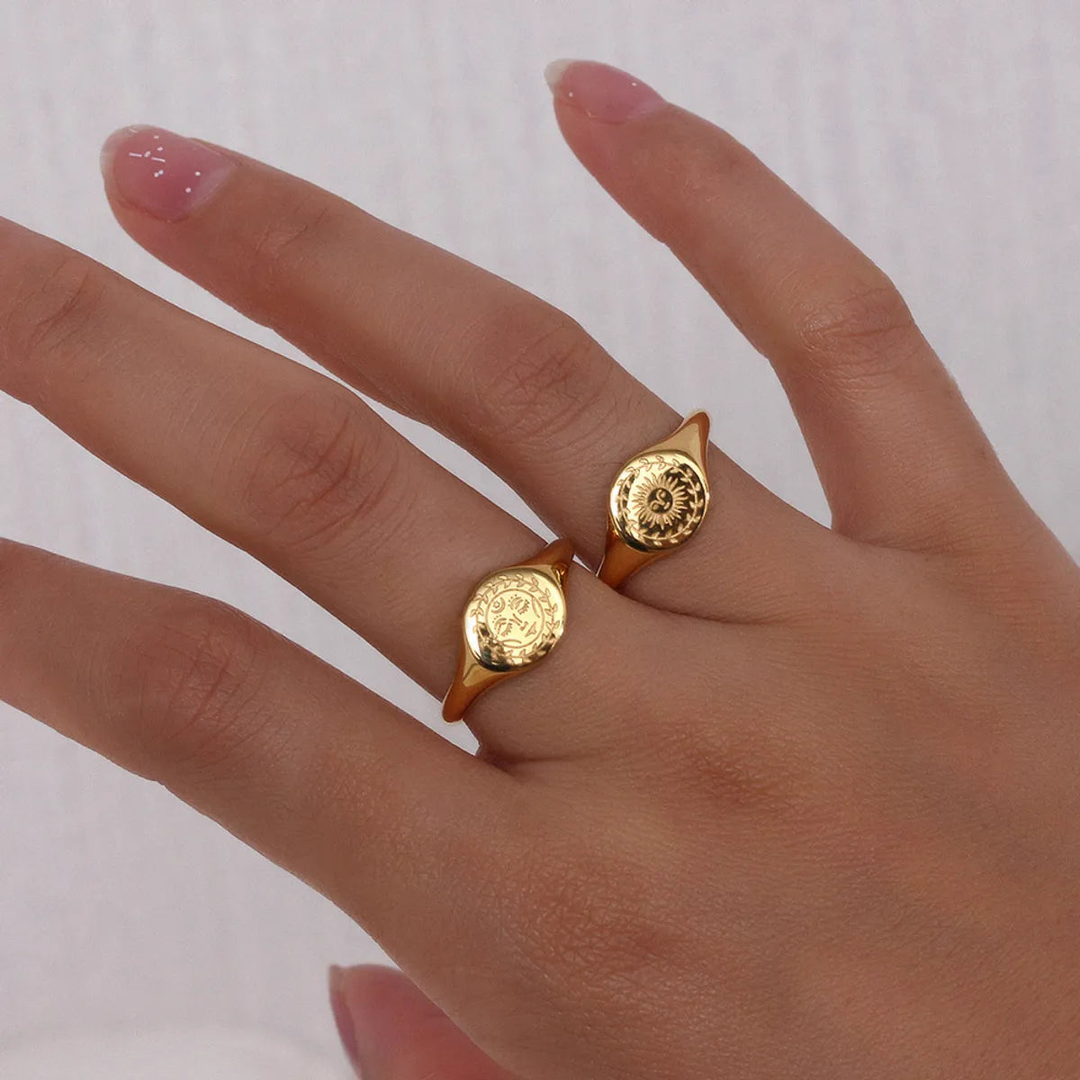 Retro Vintage Style Sun Star Moon Stainless Steel No Inlaid Gold Plated Rings