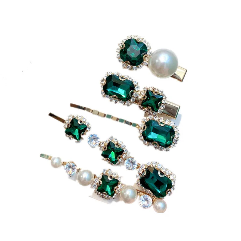 Retro Style Geometric Rhinestone One-Word Hair Clip 5-Piece Set