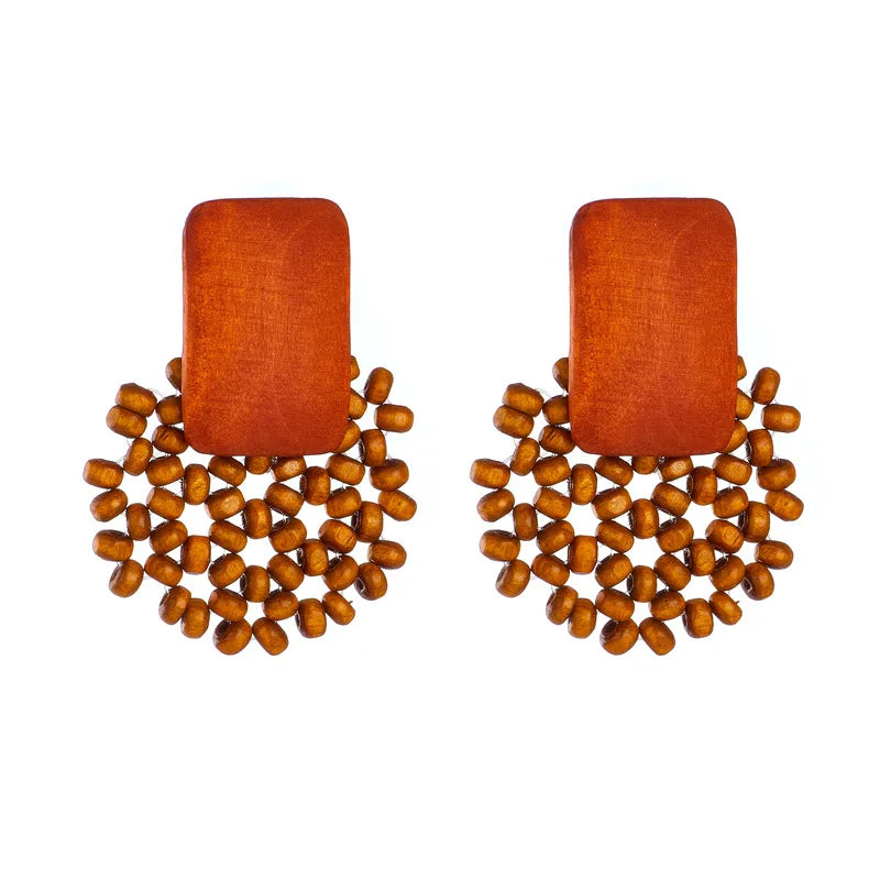 Retro Style Geometric Round Plate Hollow Beaded Earrings