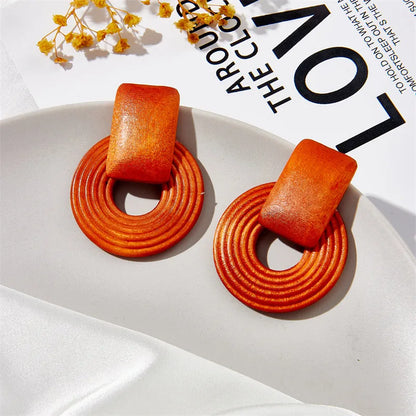 Retro Style Geometric Round Plate Hollow Beaded Earrings