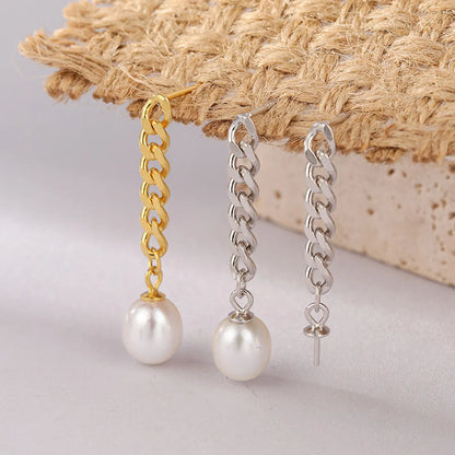 Retro Style Pearl Long Tassel Pendant Copper Earrings