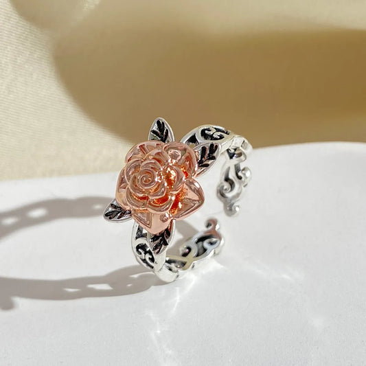 Retro Style Rose Flower Shape Hollow Copper Open Ring