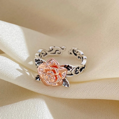 Retro Style Rose Flower Shape Hollow Copper Open Ring