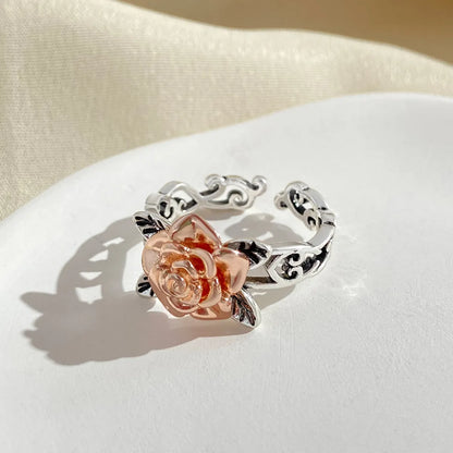 Retro Style Rose Flower Shape Hollow Copper Open Ring