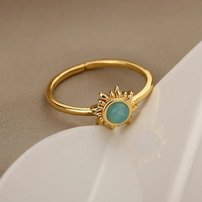 Retro Sun Brass Inlay Opal Open Ring 1 Piece