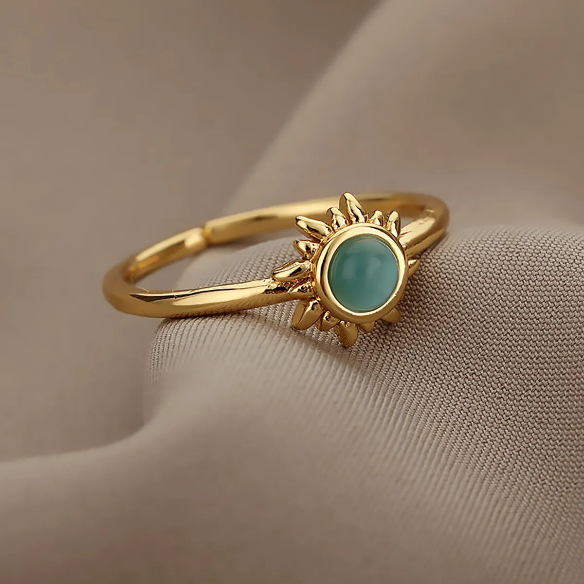 Retro Sun Brass Inlay Opal Open Ring 1 Piece