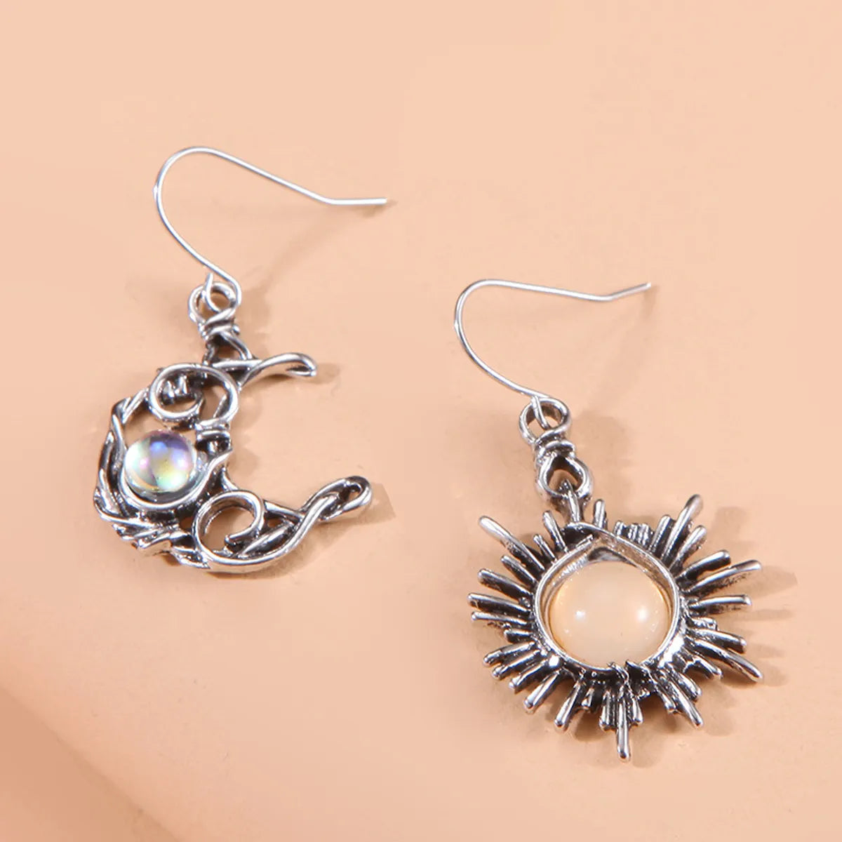 Retro Sun Moon Alloy Inlay Artificial Gemstones Earrings Necklace