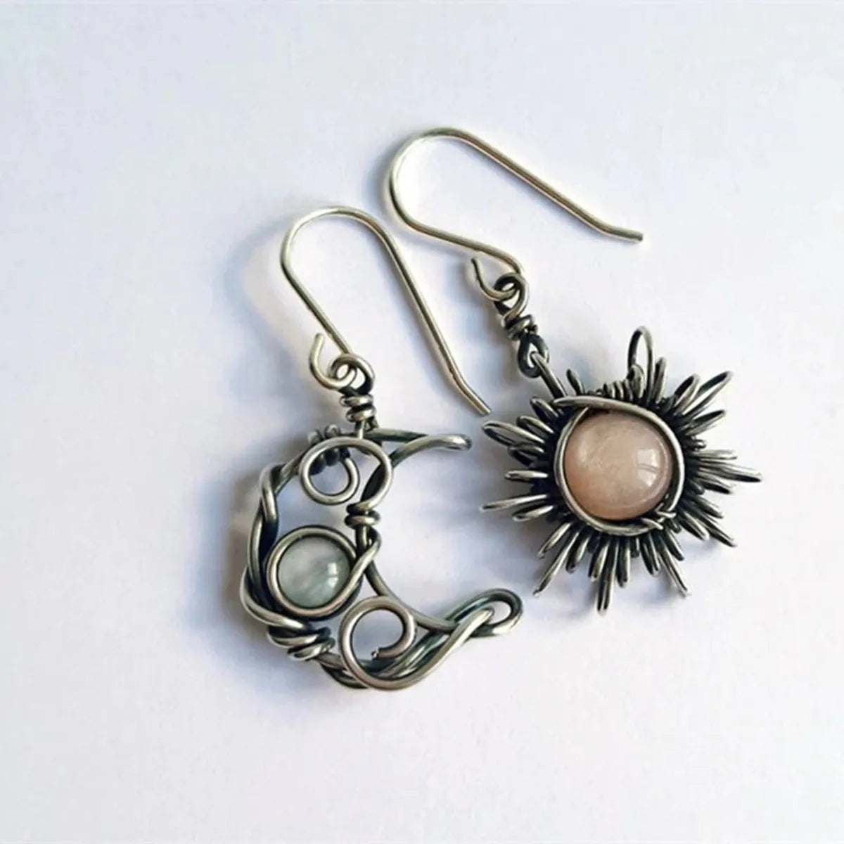 Retro Sun Moon Alloy Inlay Moonstone Women's Drop Earrings