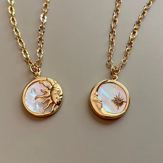 Retro Sun Star Moon Stainless Steel Gold Plated Pendant Necklace 1 Piece