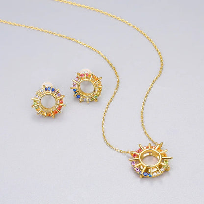 Retro Sun Sterling Silver Plating Inlay Zircon Gold Plated Necklace