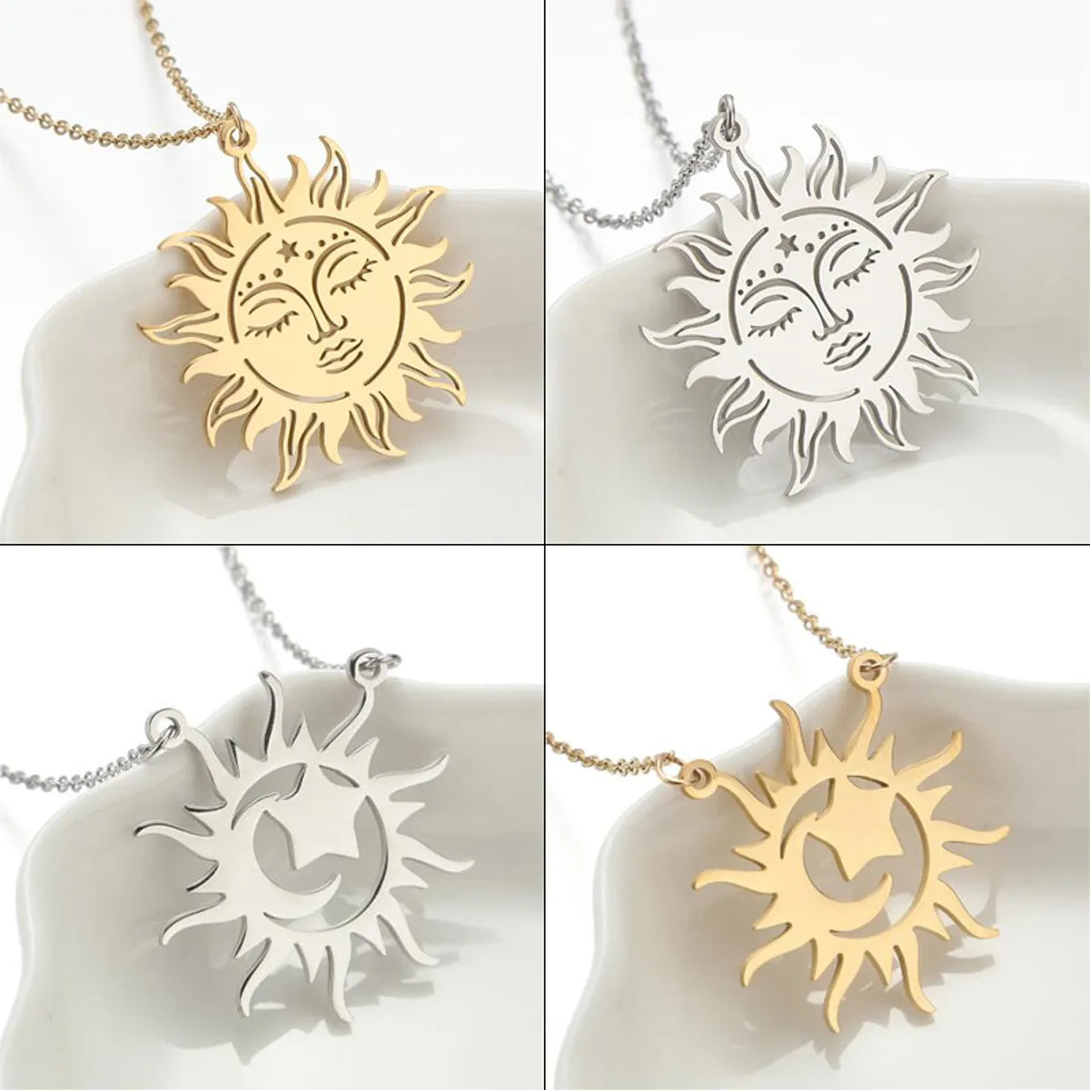 Titanium Steel Retro Plating Sun Necklace