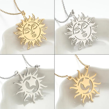 Titanium Steel Retro Plating Sun Necklace