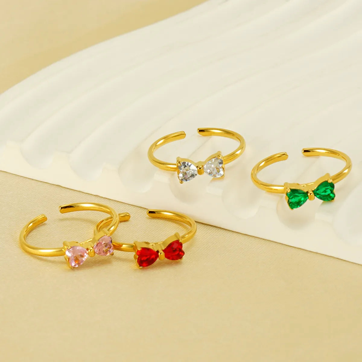 Retro Sweet Bow Knot Stainless Steel Plating Inlay Zircon 18k Gold Plated Open Rings