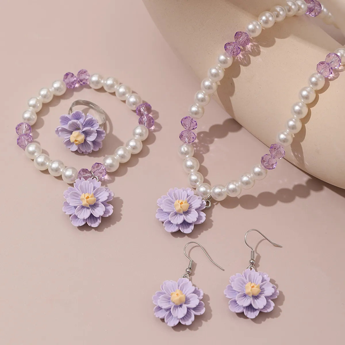 Retro Sweet Flower Alloy Inlay Pearl Girl's Jewelry Set