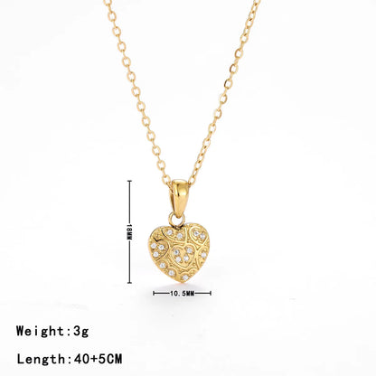 Retro Sweet Heart Shape Stainless Steel Plating Inlay Zircon White Gold Plated Gold Plated Pendant Necklace