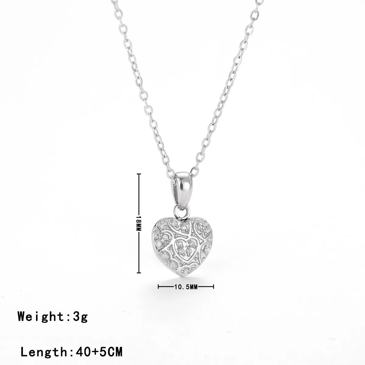 Retro Sweet Heart Shape Stainless Steel Plating Inlay Zircon White Gold Plated Gold Plated Pendant Necklace