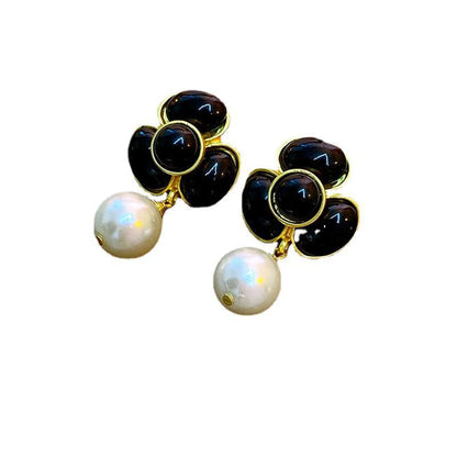 Retro Sweet Water Droplets Heart Shape Flower Alloy Enamel Plating Inlay Artificial Gemstones Pearl Women's Drop Earrings