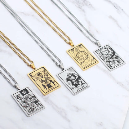 Retro Tarot Stainless Steel Titanium Steel Plating Necklace