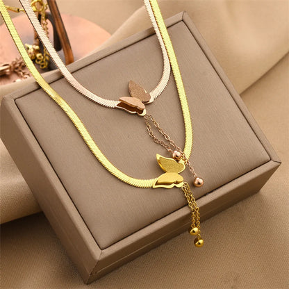 Retro Tassel Butterfly Titanium Steel Necklace