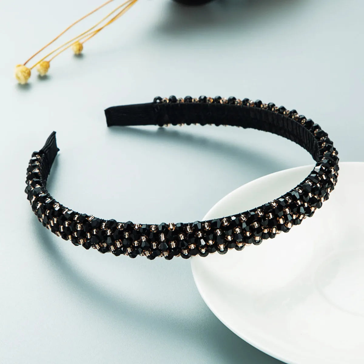 Retro Thin Edge Crystal Hand-Beaded Solid Color Headband