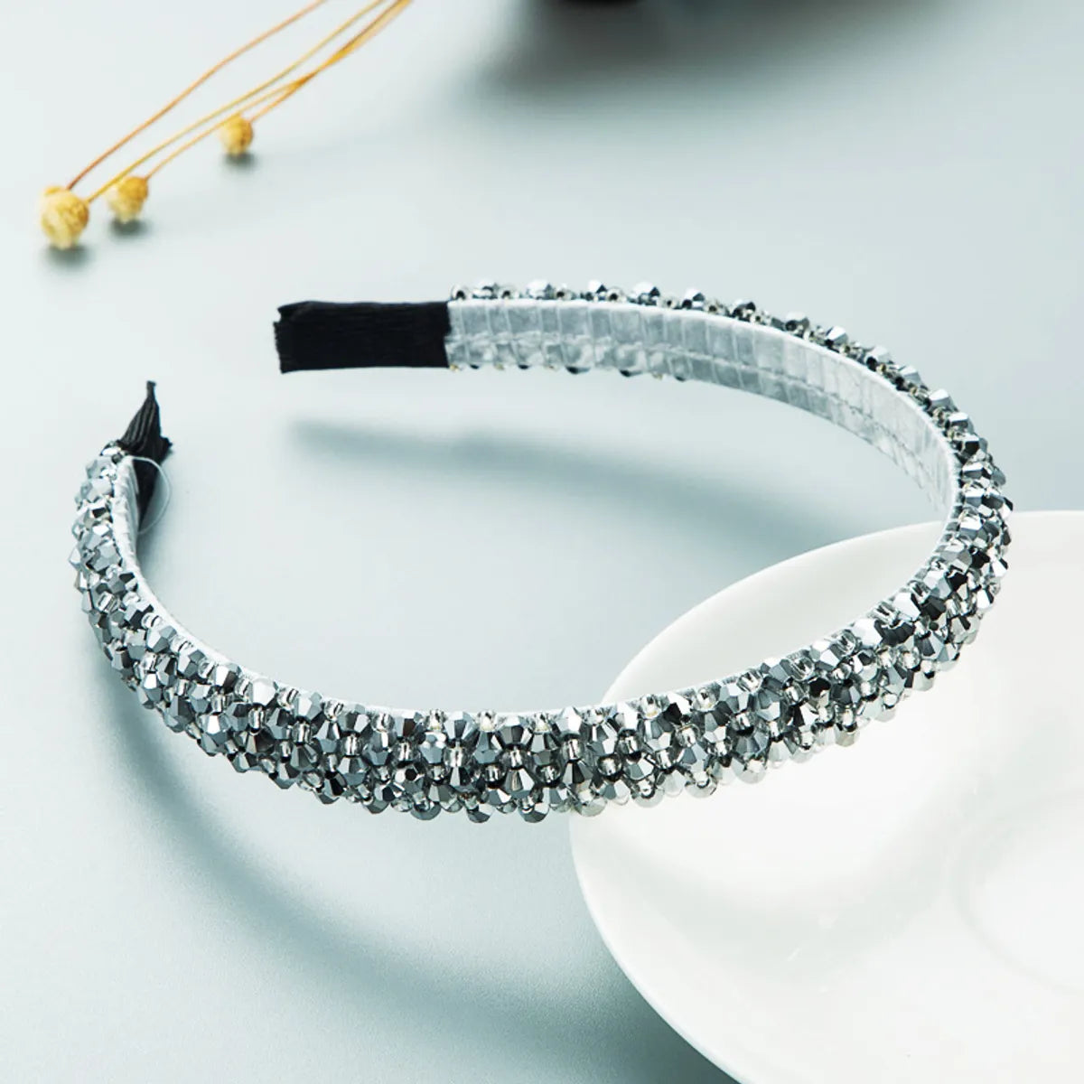 Retro Thin Edge Crystal Hand-Beaded Solid Color Headband