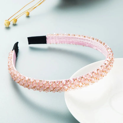 Retro Thin Edge Crystal Hand-Beaded Solid Color Headband