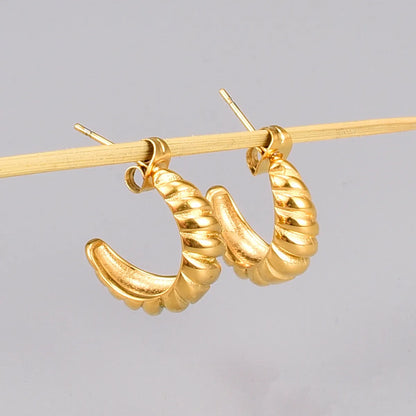 E107ns New Titanium Steel Gold-plated Twist Hoop Earrings Fashionable 18k Gold-plated Horn Round Earrings