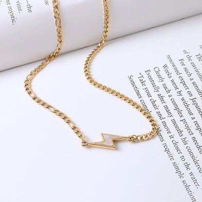 Retro Titanium Steel Plated White Shell Lightning Necklace Clavicle Chain Jewelry