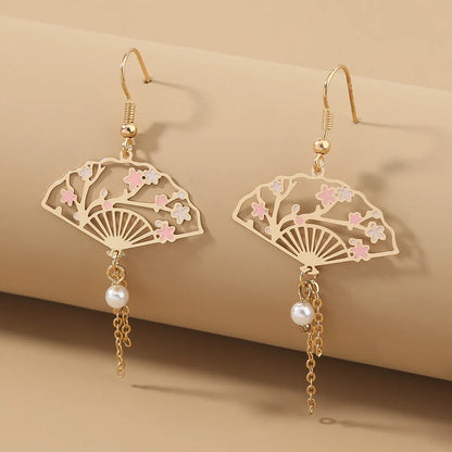 Retro Tower Sector Ferroalloy Copper Plating Artificial Pearls Zircon Women's Drop Earrings 1 Pair