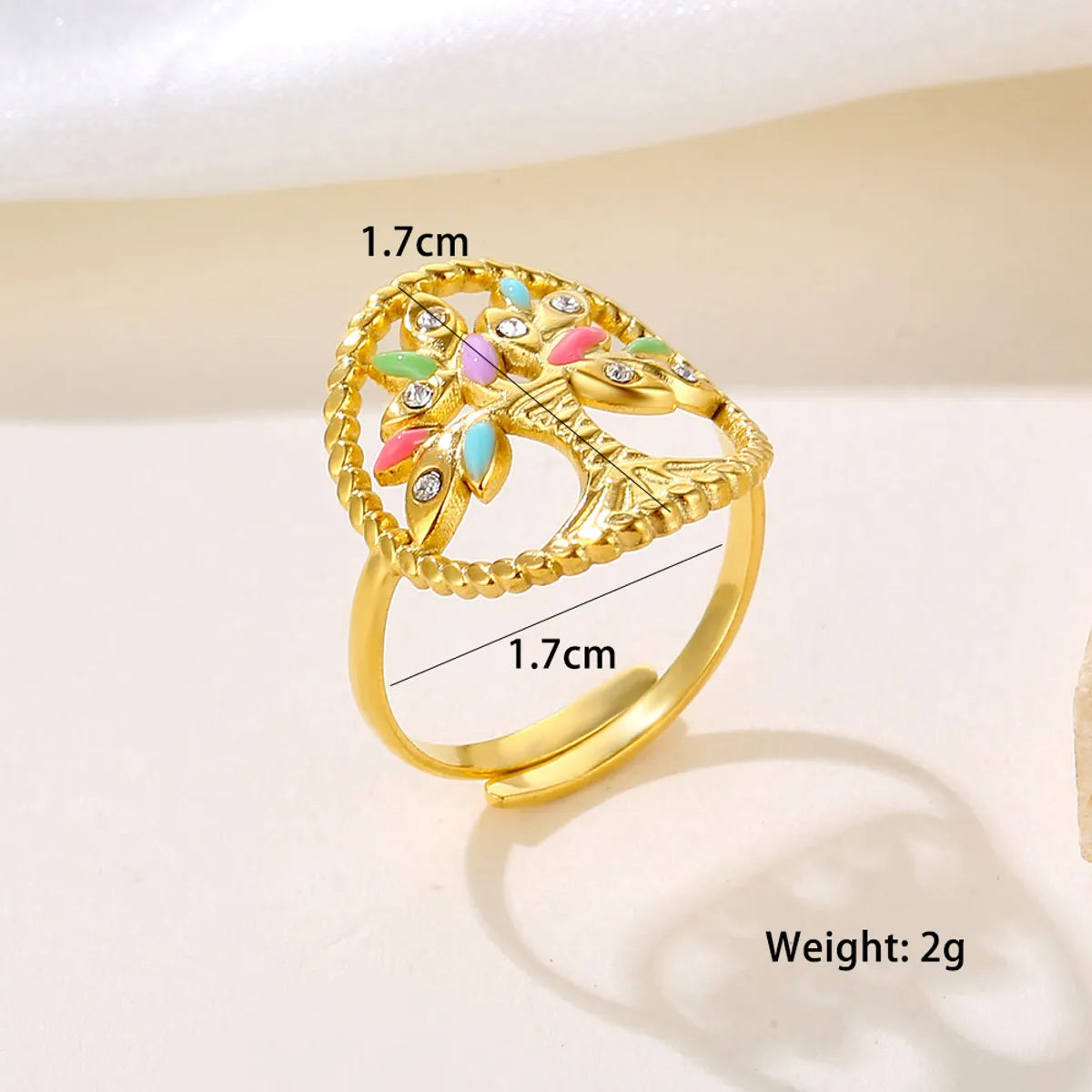 Retro Tree Stainless Steel Plating Inlay Zircon 18k Gold Plated Open Rings