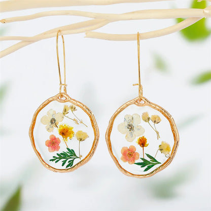 Retro Trend Transparent Resin Natural Dried Flower Earrings Flower Ear Hook