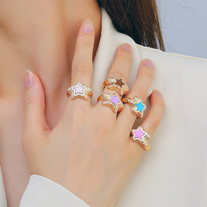 Retro Triangle Star Heart Shape Alloy Enamel Inlay Rhinestones Women'S Rings 1 Piece