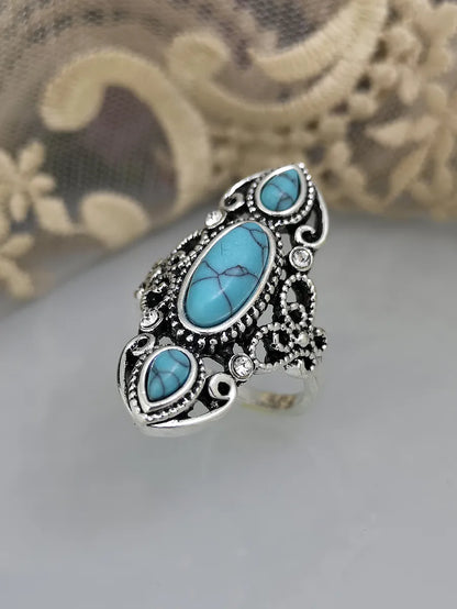 Retro Turquoise Creative Hollow Carved Lapis Lazuli Ring