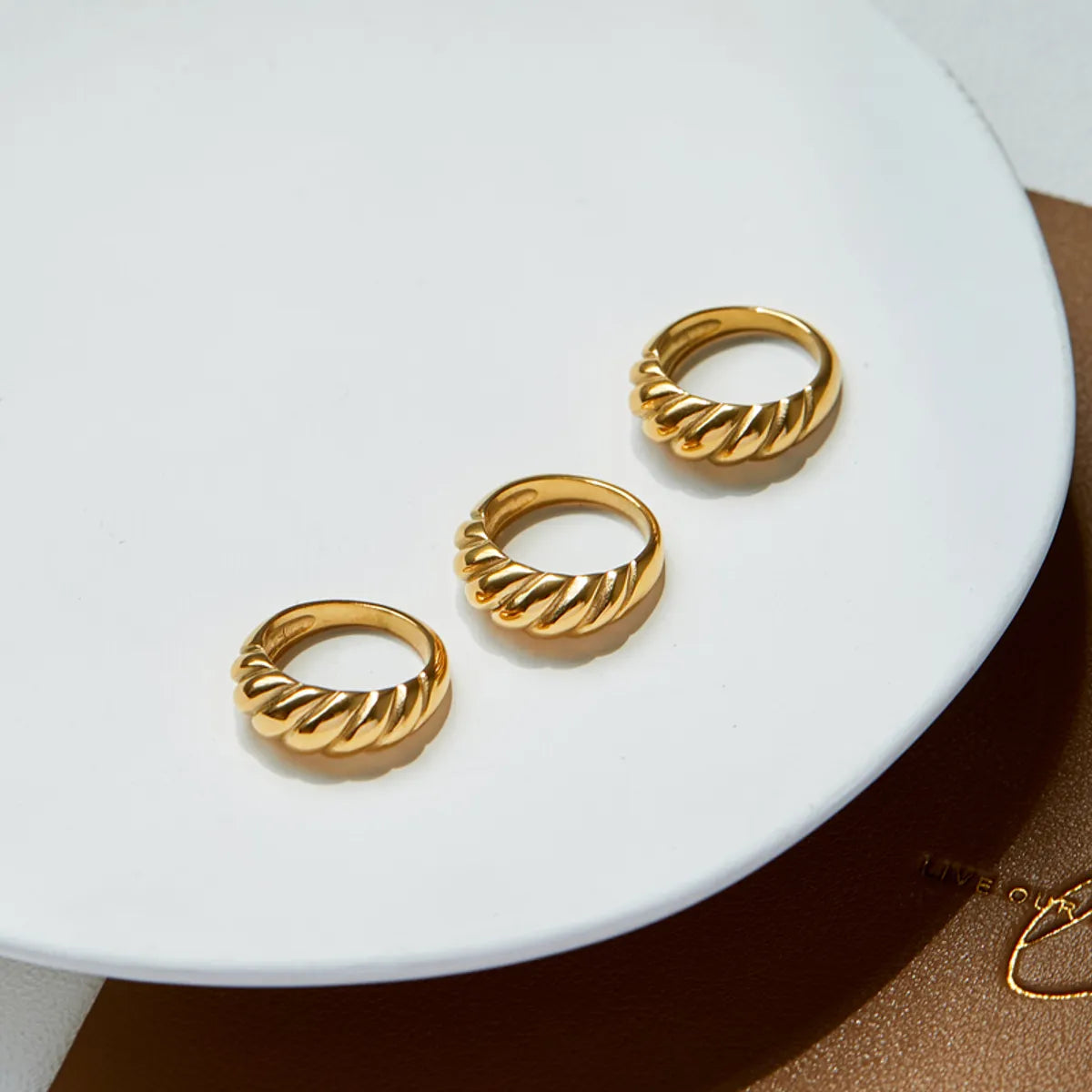 304 Stainless Steel 18K Gold Plated Retro Plating Twist Rings