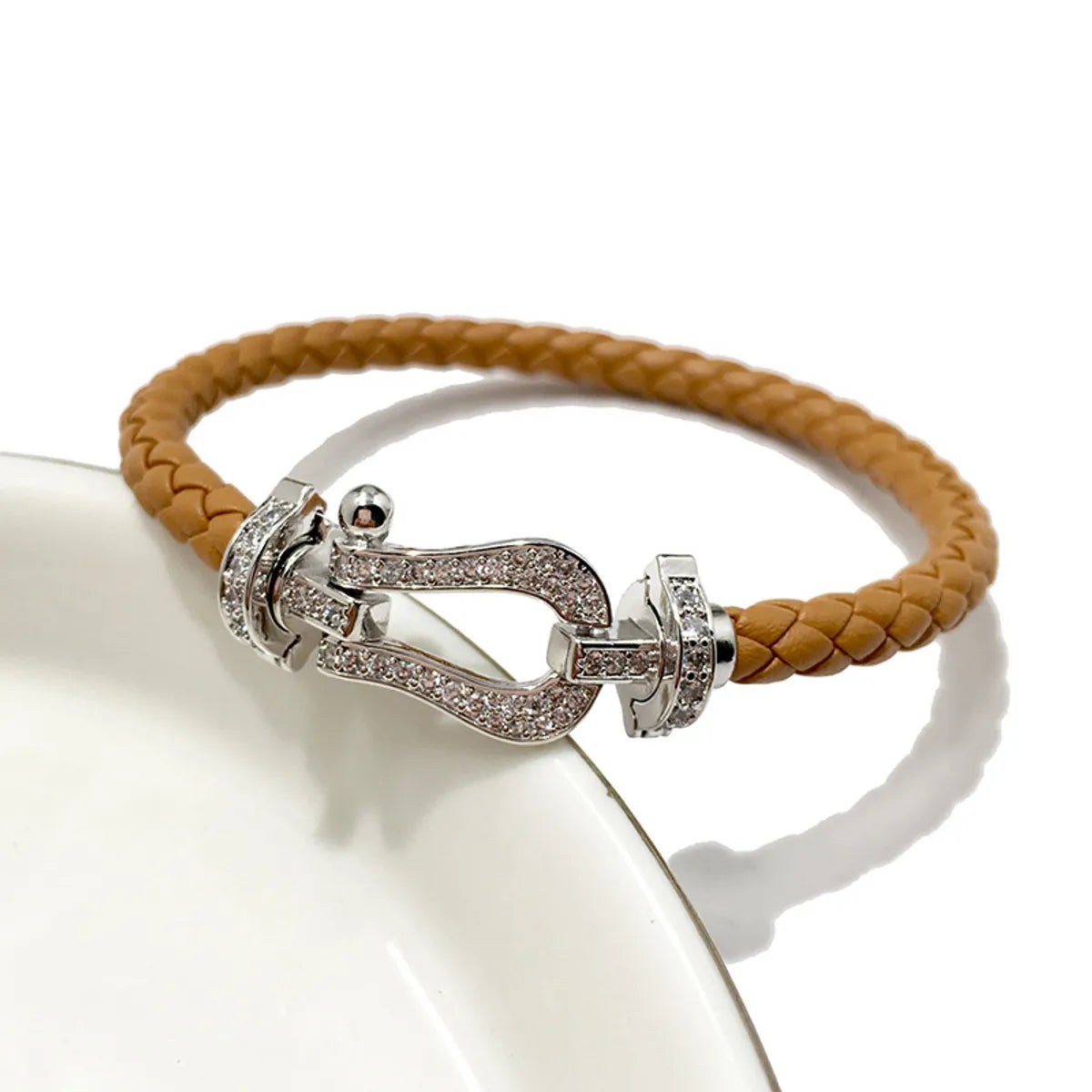 Retro Twist Zircon Pu Leather Copper Wholesale Bangle