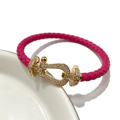 Retro Twist Zircon Pu Leather Copper Wholesale Bangle