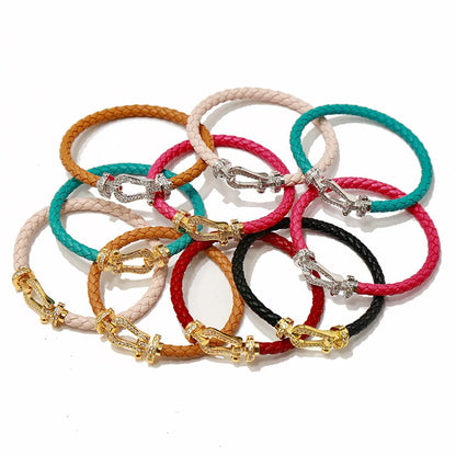 Retro Twist Zircon Pu Leather Copper Wholesale Bangle