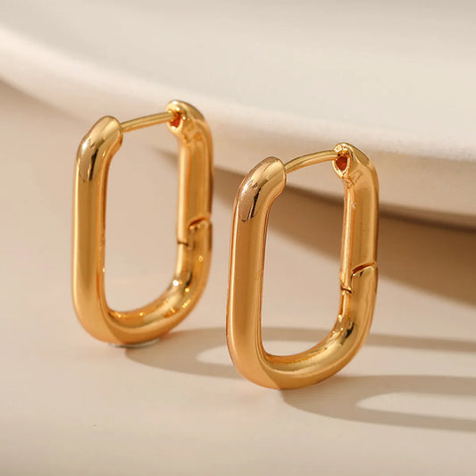 Retro U Shape Copper Gold Plated Hoop Earrings 1 Pair