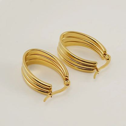 Retro U Shape Stripe Stainless Steel Earrings Hollow Out Stainless Steel Earrings