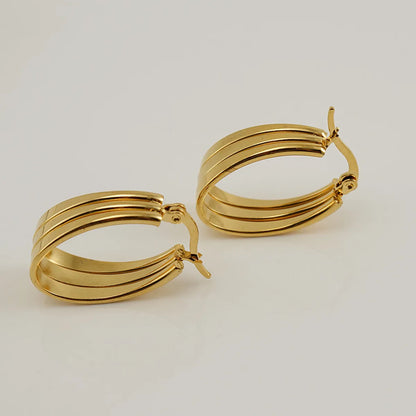 Retro U Shape Stripe Stainless Steel Earrings Hollow Out Stainless Steel Earrings