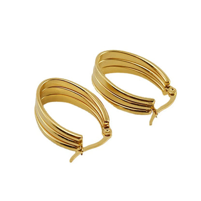 Retro U Shape Stripe Stainless Steel Earrings Hollow Out Stainless Steel Earrings