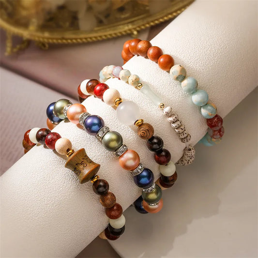 Retro Vacation Beach Round Wood Wholesale Bracelets