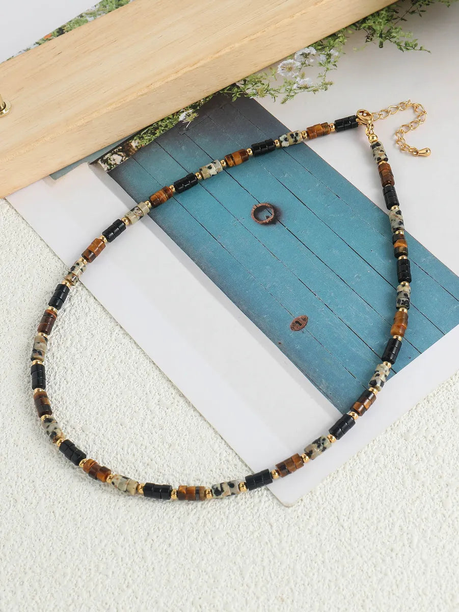 Retro Vacation Classic Style Geometric 304 Stainless Steel Natural Stone Beaded Women's Necklace