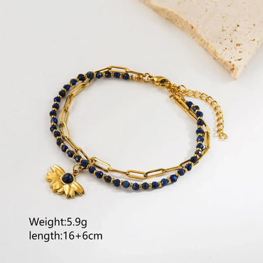 Retro Vacation Heart Shape Eye Stainless Steel Natural Stone Beaded Plating Inlay Zircon 18k Gold Plated Bracelets