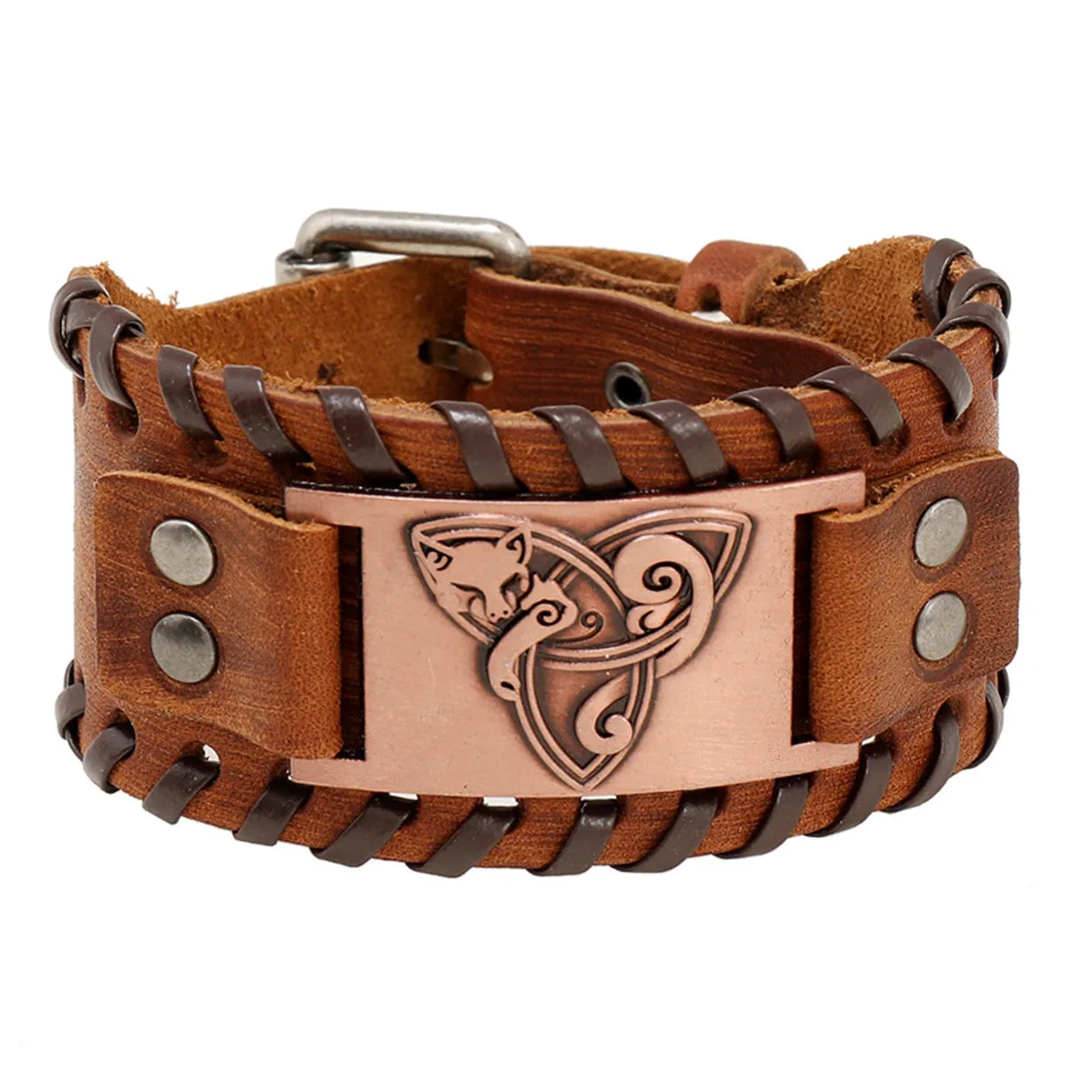 Retro Viking Pattern Cowhide Bracelet Personalized Woven Men'S Leather Bracelet